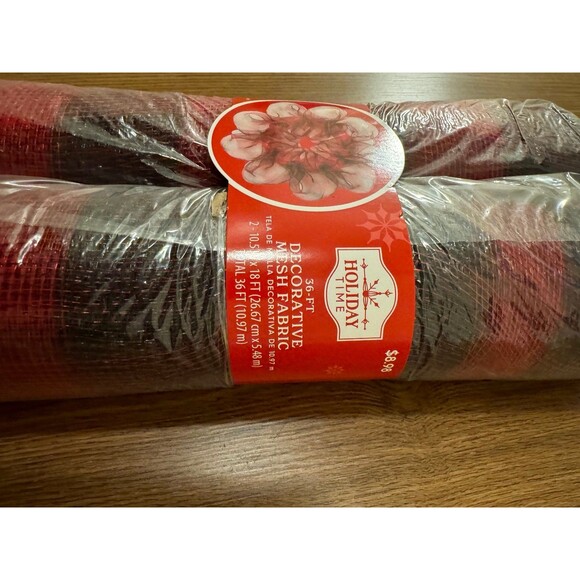 Holiday Time decorative mesh fabric  NWT in black & red plaid - Picture 3 of 4